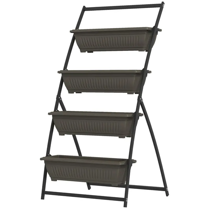 4-Tier Vertical Garden Bed With 4 Planters And Drainage Holes, Brown 2