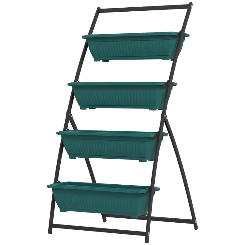 4-Tier Vertical Garden Bed With 4 Planters And Drainage Holes, Green 1