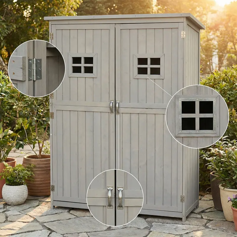 4' X 1.5' Wooden Garden Shed With Two Windows & Double Door, Grey 1