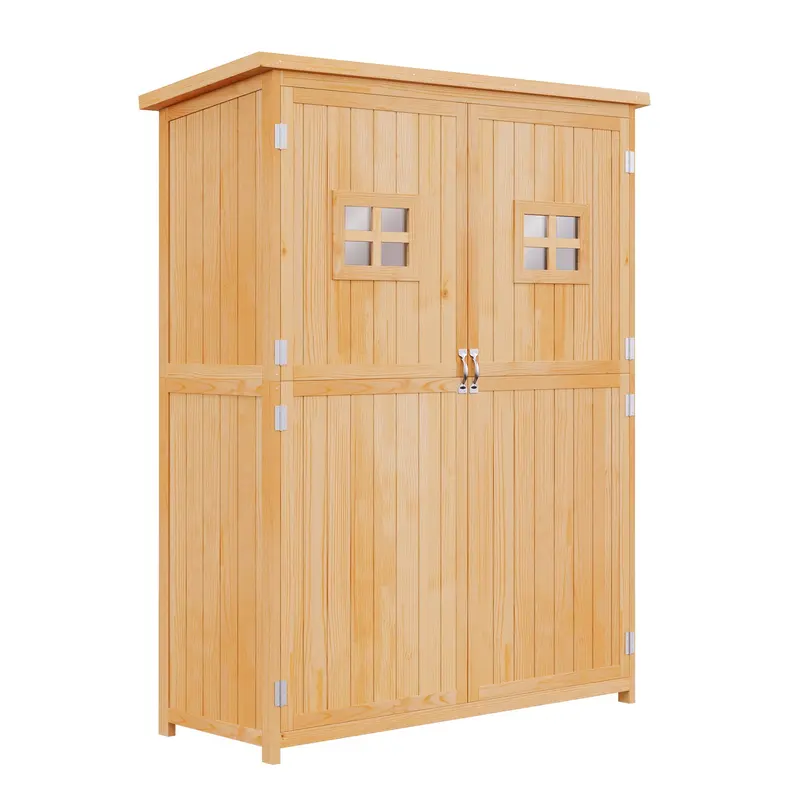 4' X 1.5' Wooden Garden Shed With Two Windows & Double Door, Natural 1