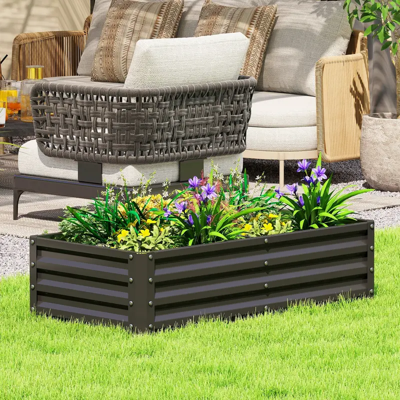4' X 2' X 1' Galvanized Raised Garden Bed For Vegetables, Black 1