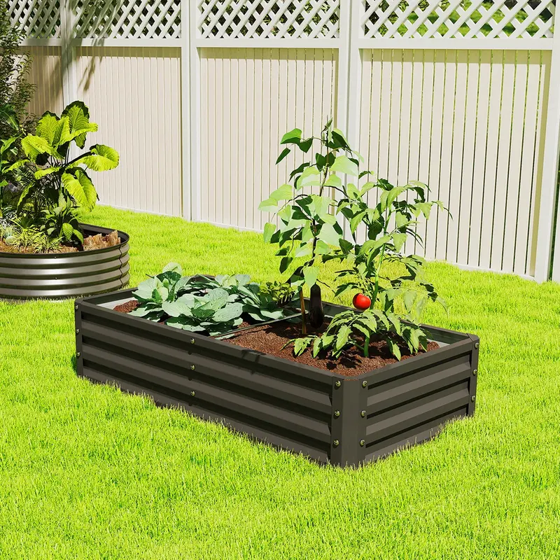 4' X 2' X 1' Galvanized Raised Garden Bed For Vegetables, Black 2