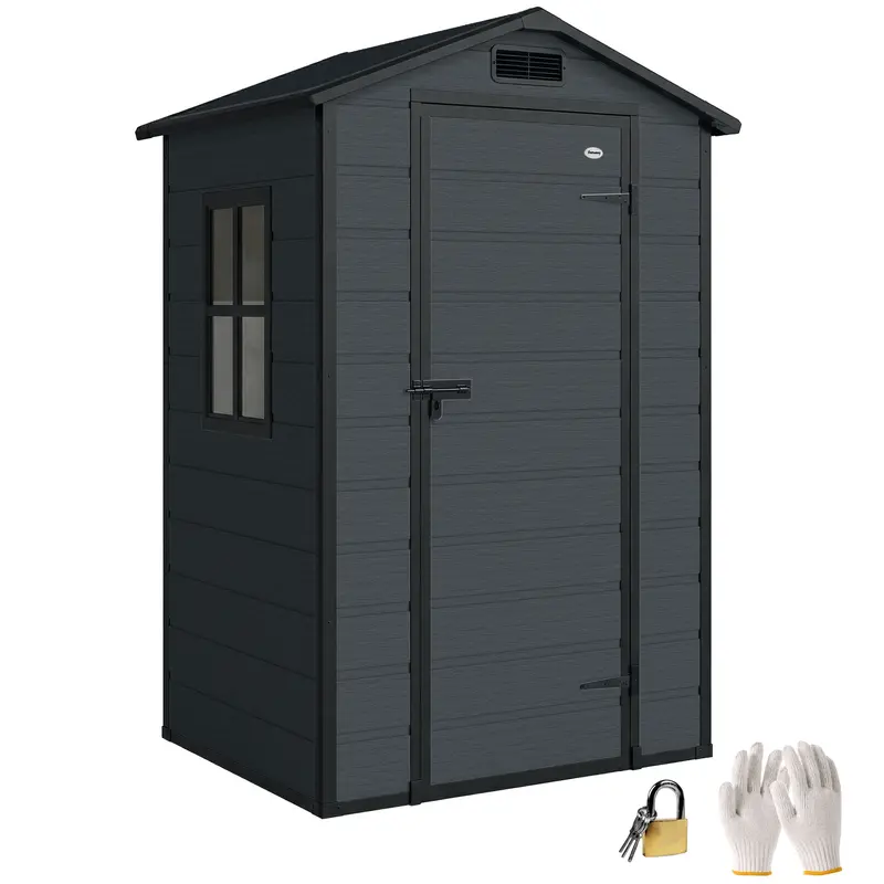 4' X 3' Plastic Garden Shed With Floor, Window And Vent, Dark Grey 1