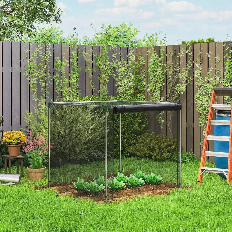 4' X 4' Crop Cage With Zippered Door And Steel Frame, Black 1