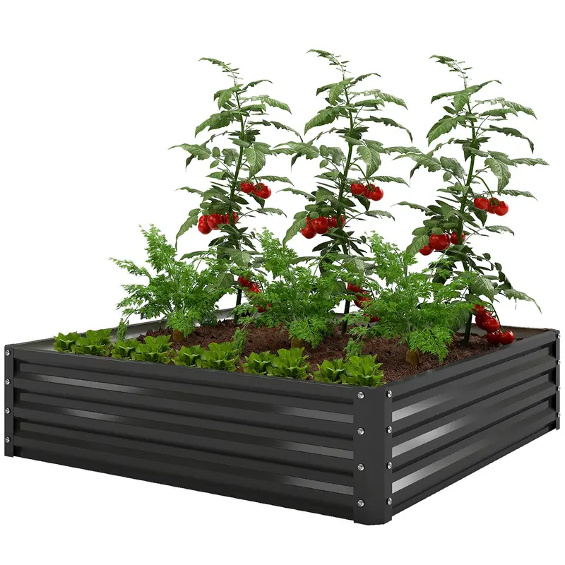 4' X 4' X 1' Galvanized Raised Garden Bed For Vegetables, Black 1