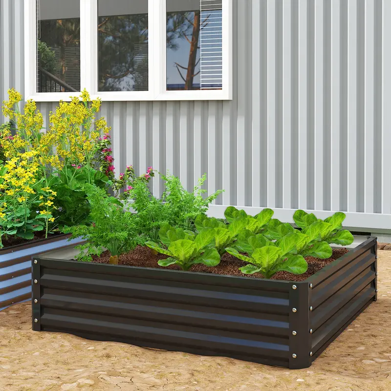 4' X 4' X 1' Galvanized Raised Garden Bed For Vegetables, Black 2