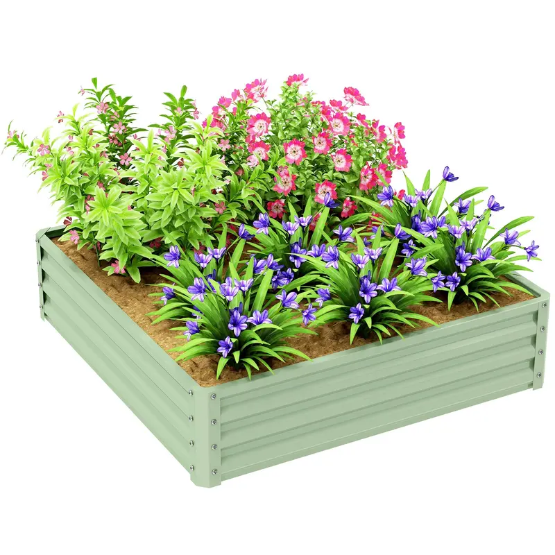 4' X 4' X 1' Galvanized Raised Garden Bed For Vegetables, Light Green 1