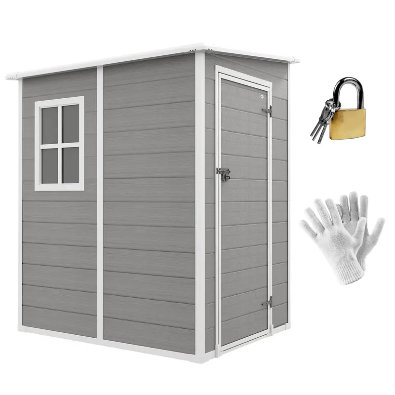 4' X 5' Lean-To Storage Shed With Window & Vent, Plastic Roof, Grey 1