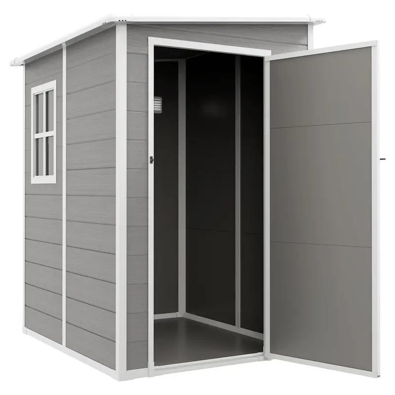 4' X 5' Lean-To Storage Shed With Window & Vent, Plastic Roof, Grey 2