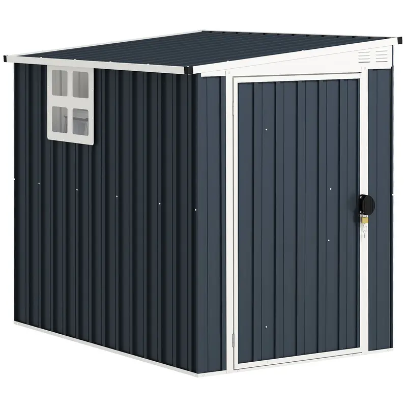 4' X 6' Etal Outdoor Storage Shed With Window, 2 Vents And Lockable Door, Dark Grey 1