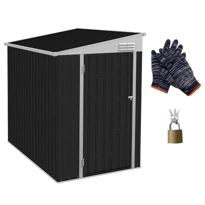 4' X 6' Steel Garden Storage Shed Lean To Shed Outdoor Metal Tool House With Lockable Door And 2 Air Vents For Backyard, Patio, Lawn, Dark Grey 1