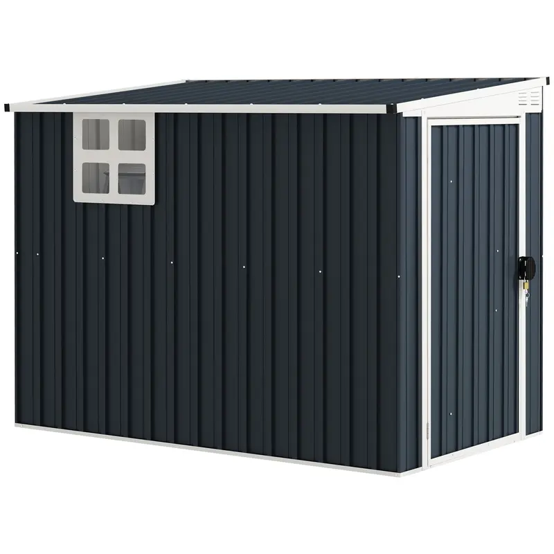 4' X 8' Metal Outdoor Storage Shed With Window, 2 Vents And Lockable Door, Dark Grey 1