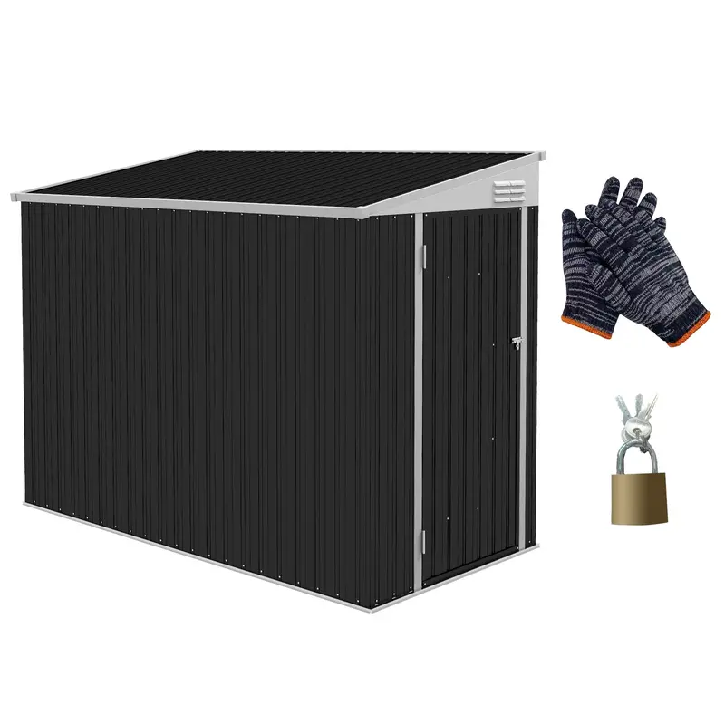 4' X 8' Steel Garden Storage Shed Lean To Shed Outdoor Metal Tool House With Lockable Door And 2 Air Vents For Backyard, Patio, Lawn, Dark Grey 1