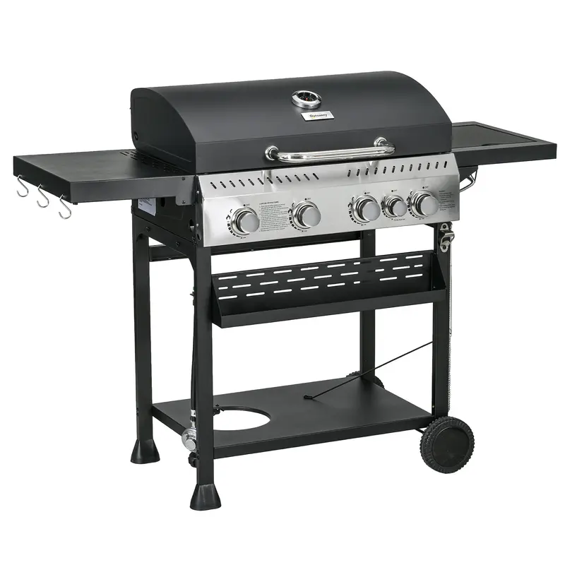 40,000 Btu Propane Grill With 4 Burners & Side Shelf, Black 1