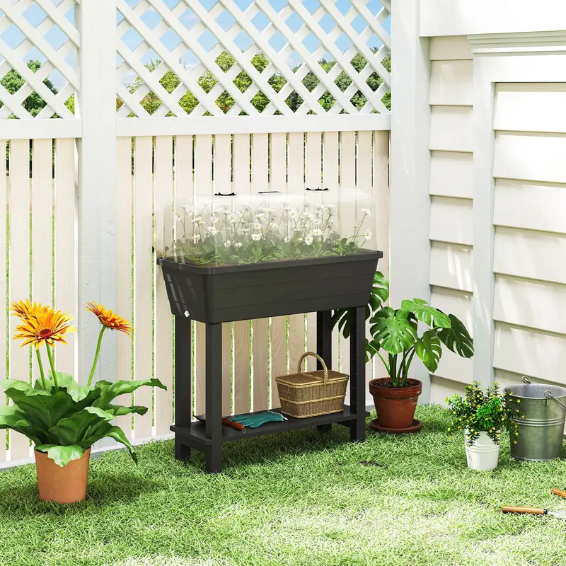 41L Self-Watering Raised Garden Bed With Lid And Shelf, Black 1