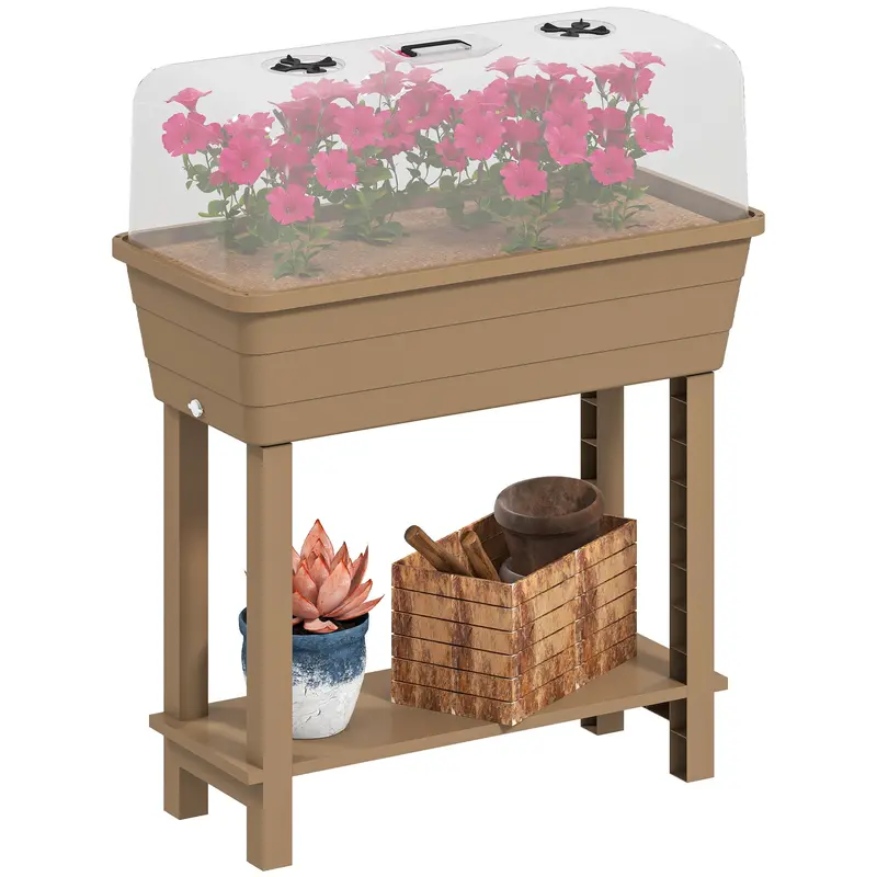 41L Self-Watering Raised Garden Bed With Lid And Shelf, Brown 1