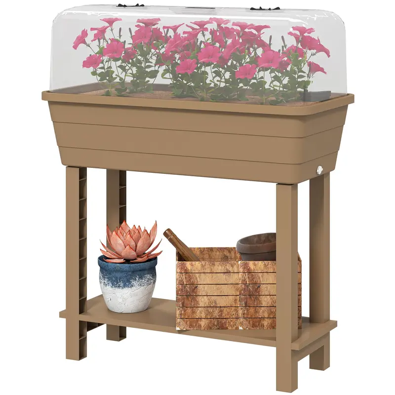 41L Self-Watering Raised Garden Bed With Lid And Shelf, Brown 2