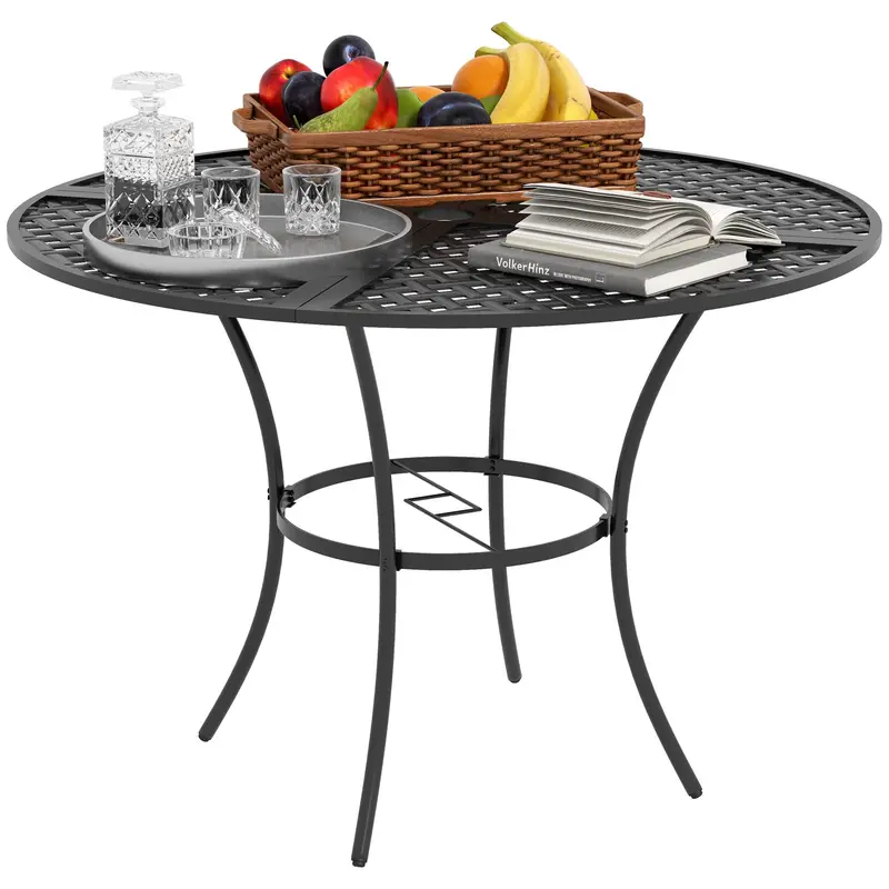 42" Round Outdoor Dining Table For 4, Metal Patio Dining Table With Umbrella Hole, Black 1