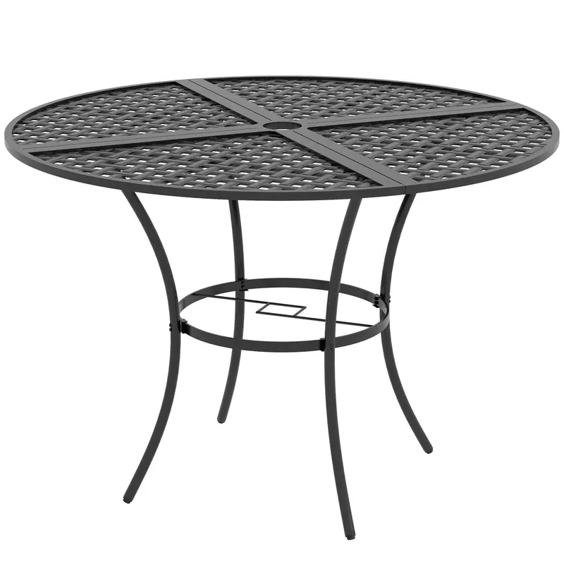 42" Round Outdoor Dining Table For 4, Metal Patio Dining Table With Umbrella Hole, Black 2