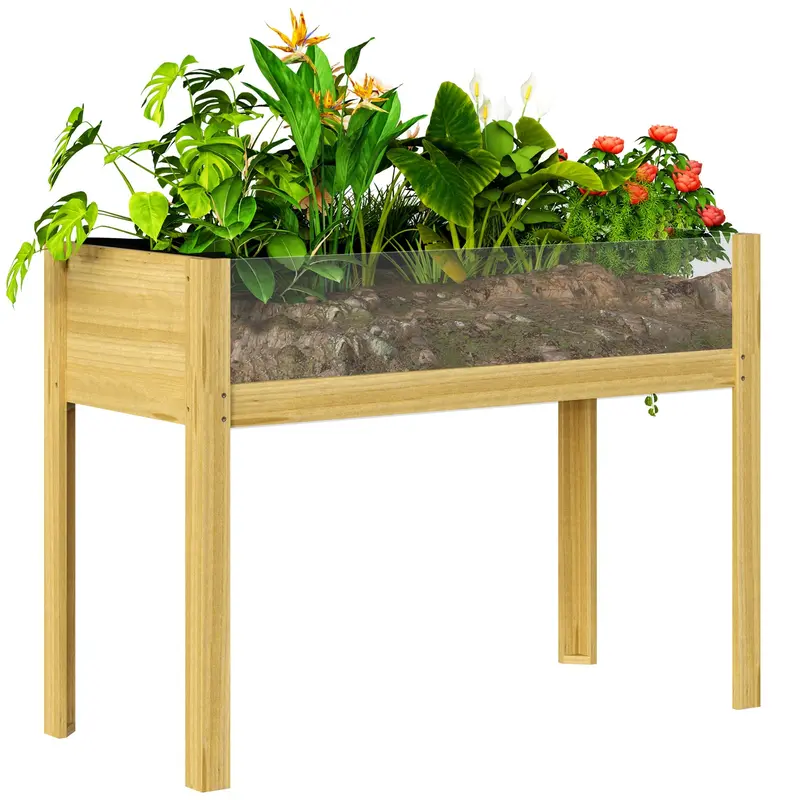 43.3" X 19.7" X 31.5" Wooden Raised Garden Bed With Acrylic Panels And Drainage Holes 1