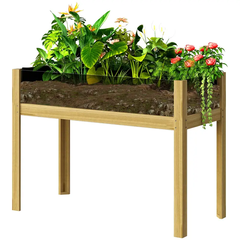 43.3" X 19.7" X 31.5" Wooden Raised Garden Bed With Acrylic Panels And Drainage Holes 2