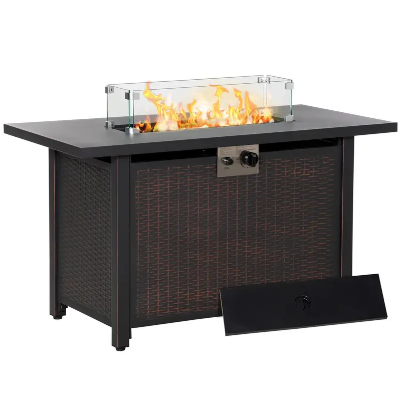 43" Propane Fire Pit Table, 50,000 Btu Pulse-Ignition Wicker Firepit, Bronze 1
