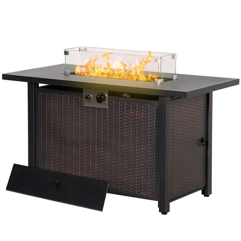 43" Propane Fire Pit Table, 50,000 Btu Pulse-Ignition Wicker Firepit, Bronze 2