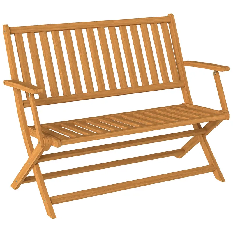46.5" Foldable Wood Outdoor Bench With Backrest And Armrests For Patio, Porch, Teak 1