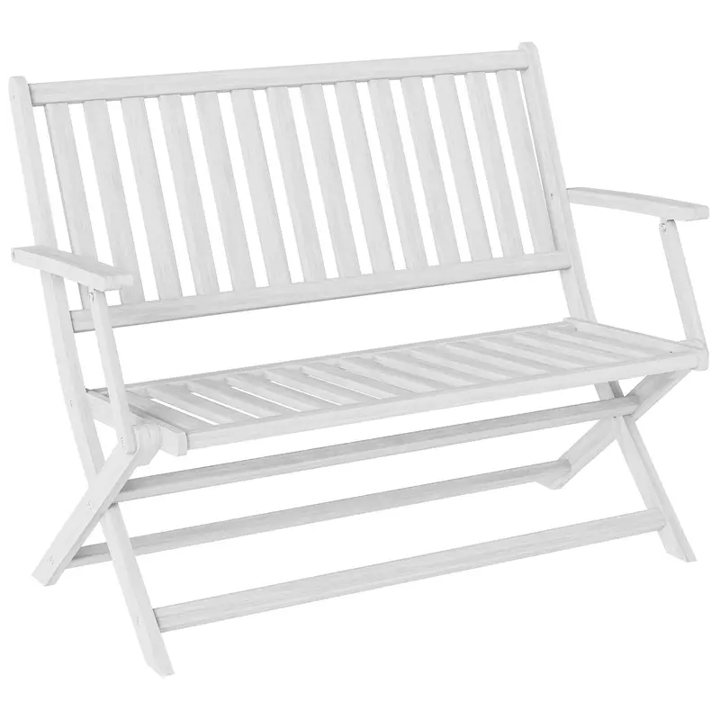 46.5" Foldable Wood Outdoor Bench With Backrest And Armrests For Patio, Porch, White 1