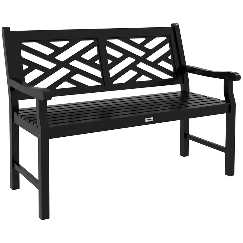46" Outdoor Bench, 2 Seater Wooden Patio Loveseat With Slatted Frame And Armrests, Black 1