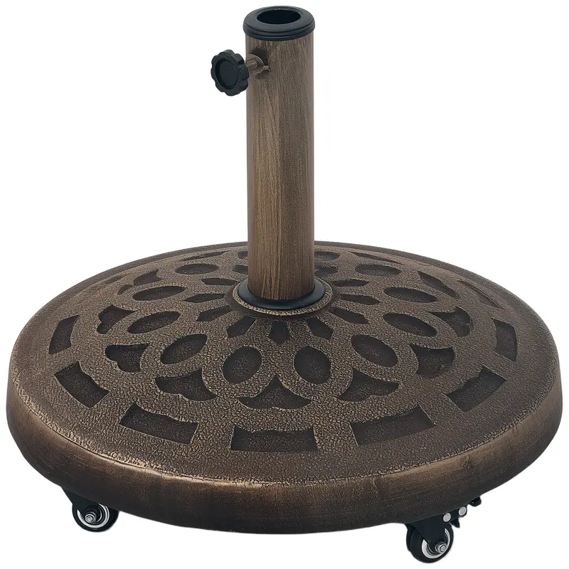46Lb Resin Round Umbrella Stand With Wheels, For 1.3"/1.5"/1.9" Poles, Bronze 1