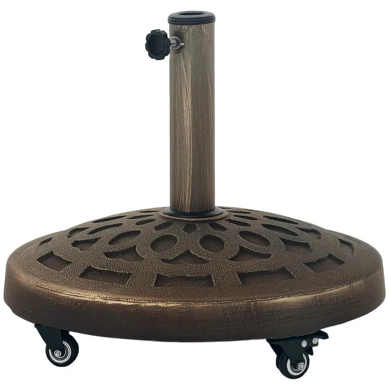 46Lb Resin Round Umbrella Stand With Wheels, For 1.3"/1.5"/1.9" Poles, Bronze 2