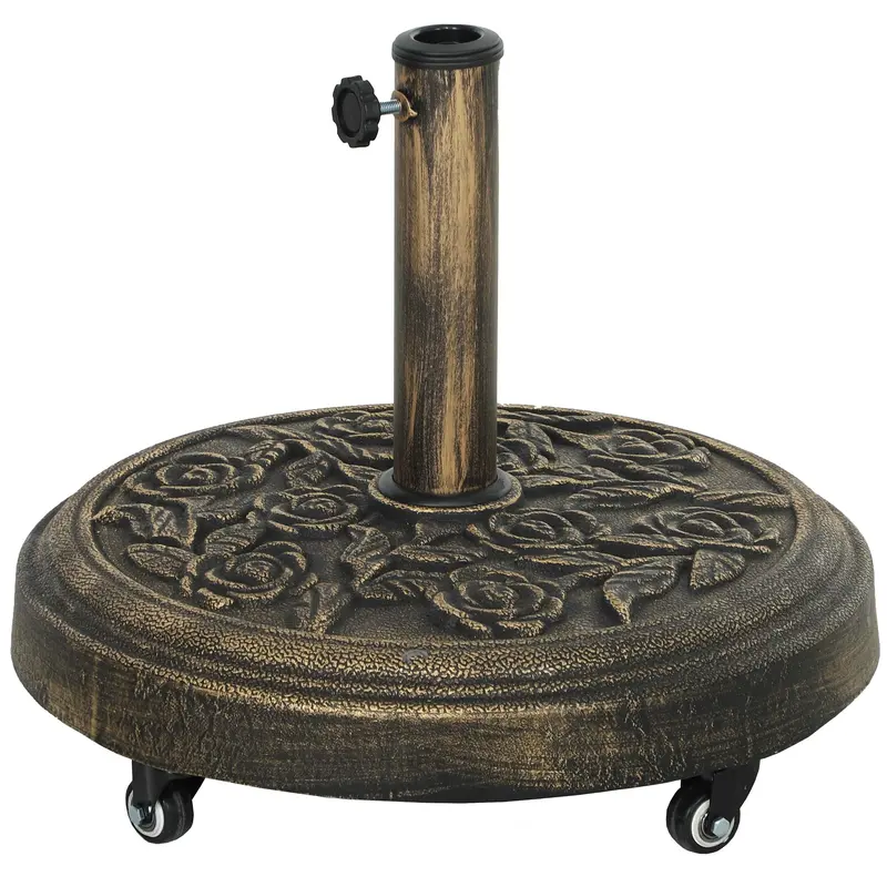 46Lb Wheeled Resin Umbrella Stand, For 1.3"/1.5"/1.9" Poles, Bronze 1