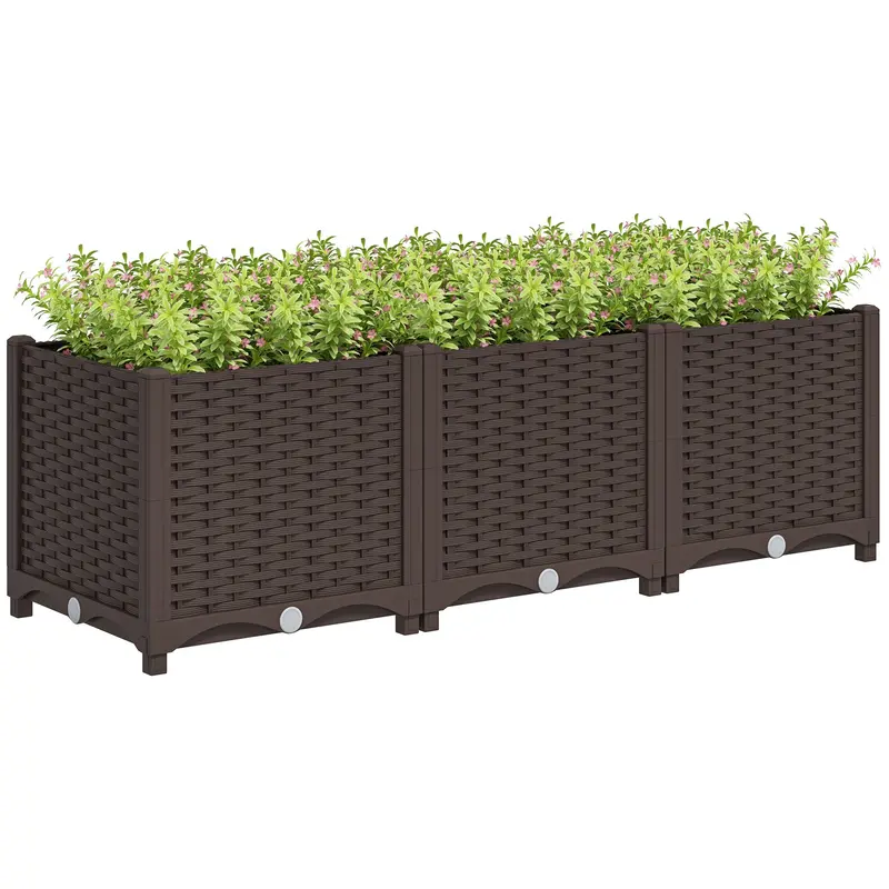 47.2" X 15.7" X 14.6" Plastic Raised Garden Bed With Drainage Holes, Brown 1