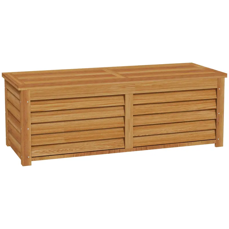 47" Light Brown Wooden Deck Box With Safety Hinges, 51.2" X 19.7" X 17.7", Light Brown 1