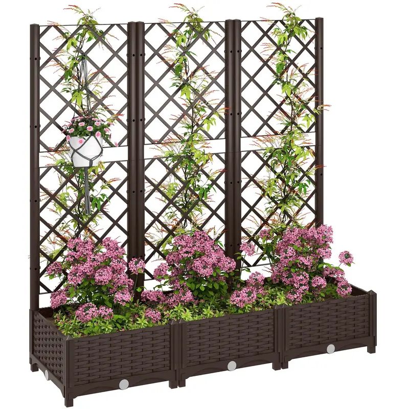 47" X 16" X 48" Plastic Raised Garden Bed With Trellis, Drainage Holes And Drain Plugs 1