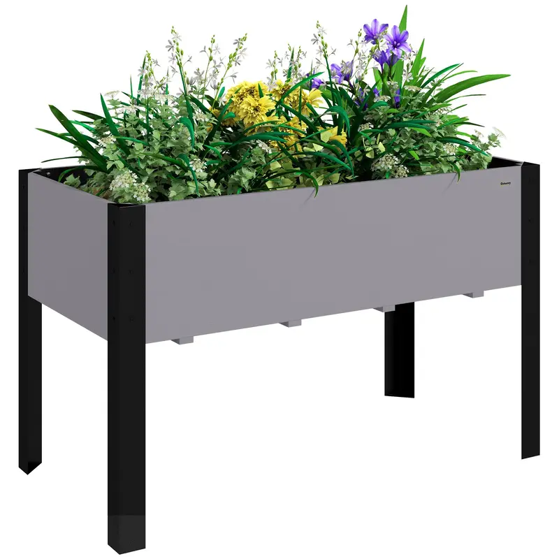 47" X 24" X 29" Raised Garden Bed With Metal Frame & Wooden Planter, Grey 1