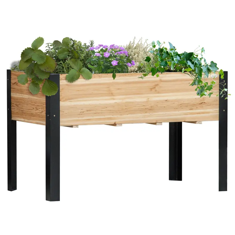 47" X 24" X 29" Raised Garden Bed With Metal Frame & Wooden Planter, Natural 1
