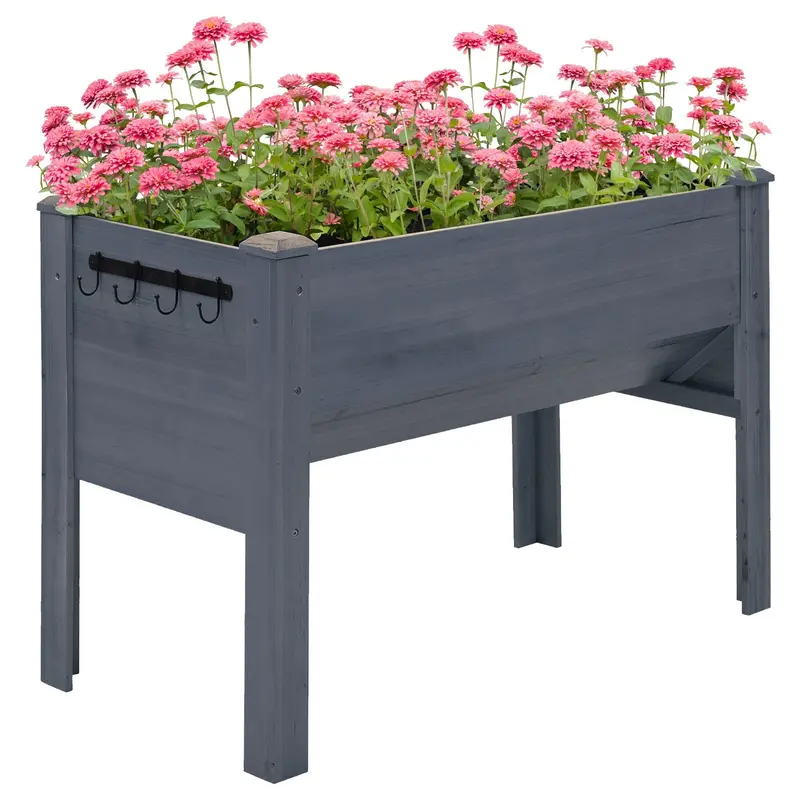 48" X 24" X 32" Raised Garden Bed With Funnel Design & Hooks, 660Lb Capacity, Grey 1
