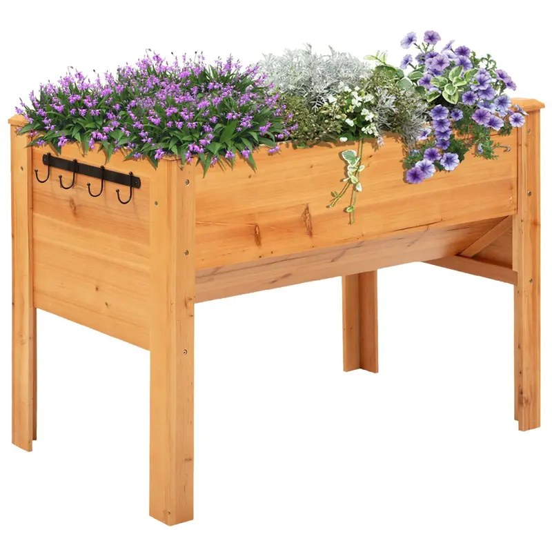 48" X 24" X 32" Raised Garden Bed With Funnel Design & Hooks, 660Lb Capacity, Natural 1