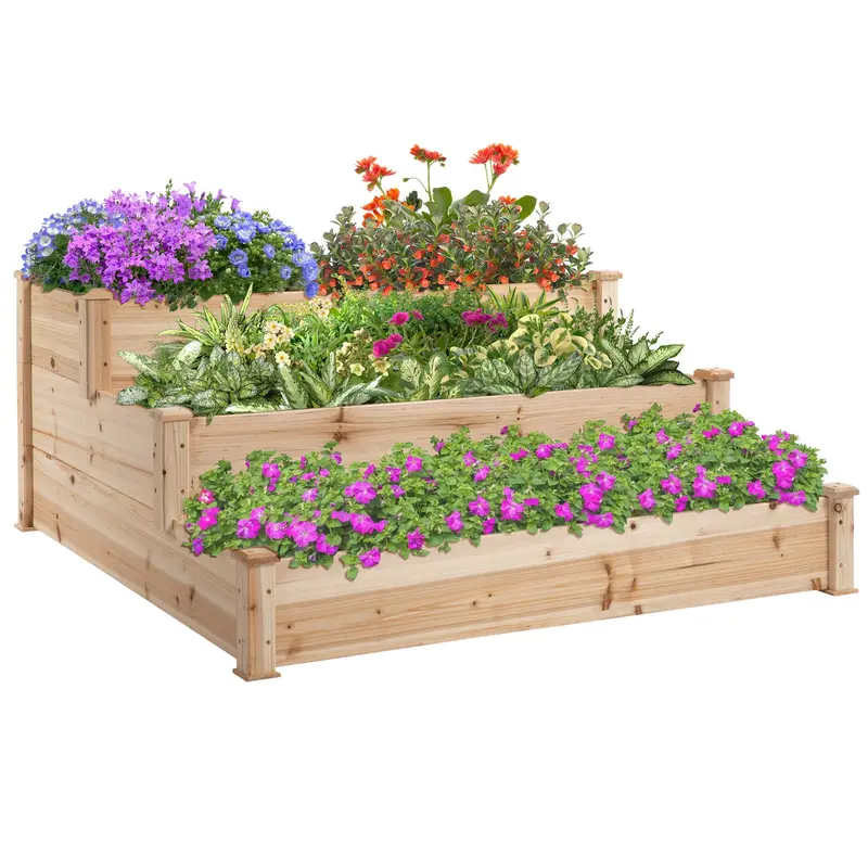 49" X 49" X 22" 3-Tier Wooden Raised Garden Bed Planter, Natural 1