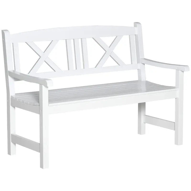 4Ft 2-Seater Wooden Garden Bench With X-Shape Back, White 1