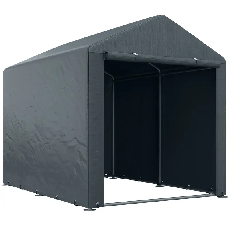 5.2' X 7.2' Portable Storage Shed With Galvanized Frame, Waterproof Cover And Roll-Up Door, Dark Grey 1