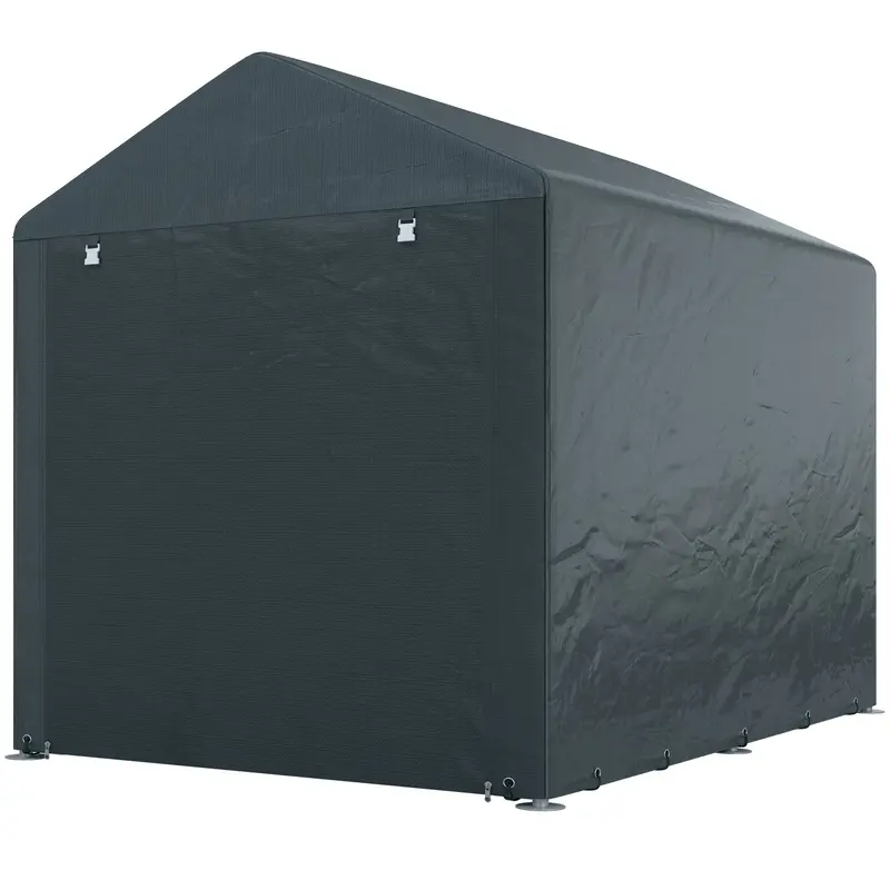 5.2' X 7.2' Portable Storage Shed With Galvanized Frame, Waterproof Cover And Roll-Up Door, Dark Grey 2