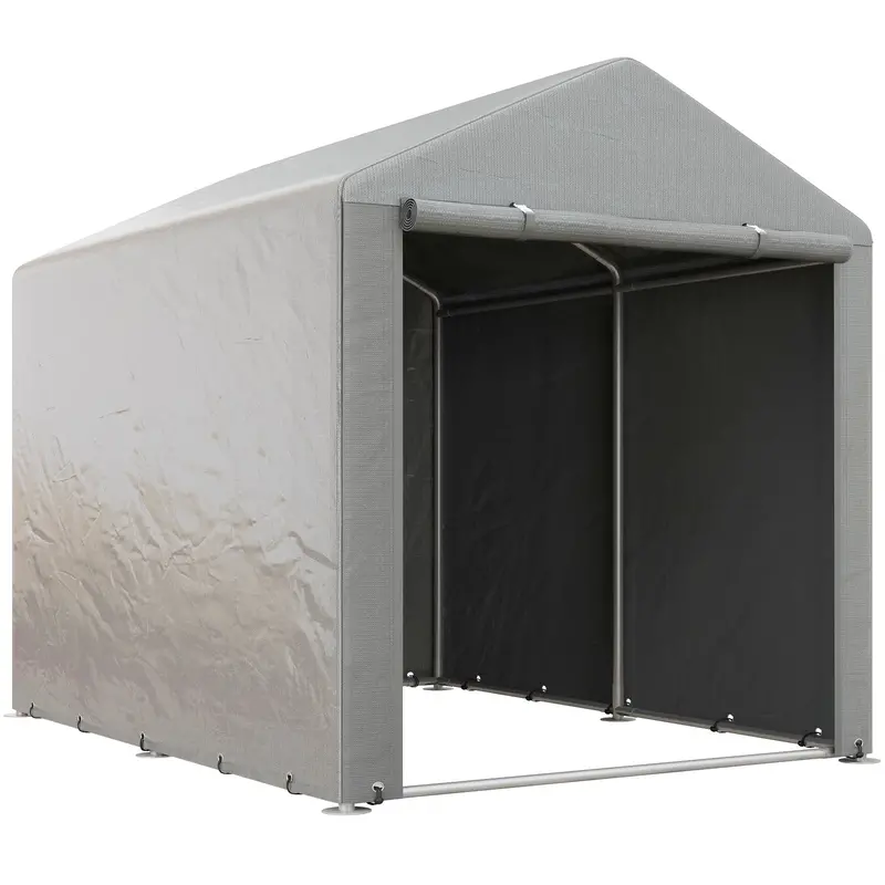 5.2' X 7.2' Portable Storage Shed With Galvanized Frame, Waterproof Cover And Roll-Up Door, Light Grey 1