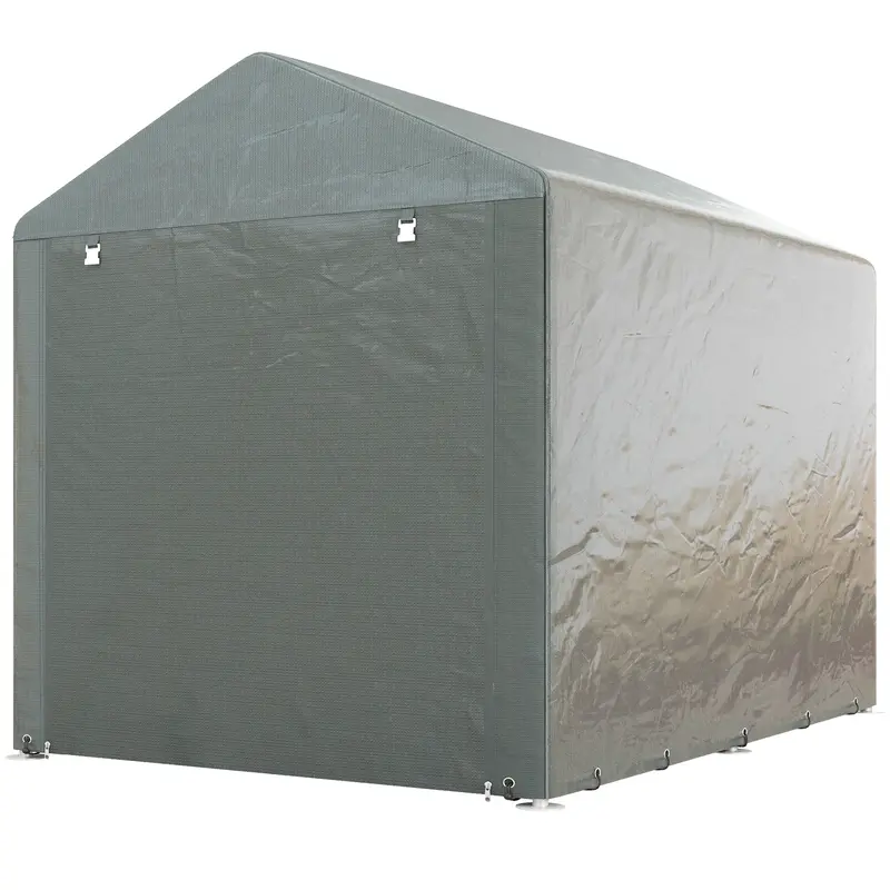 5.2' X 7.2' Portable Storage Shed With Galvanized Frame, Waterproof Cover And Roll-Up Door, Light Grey 2