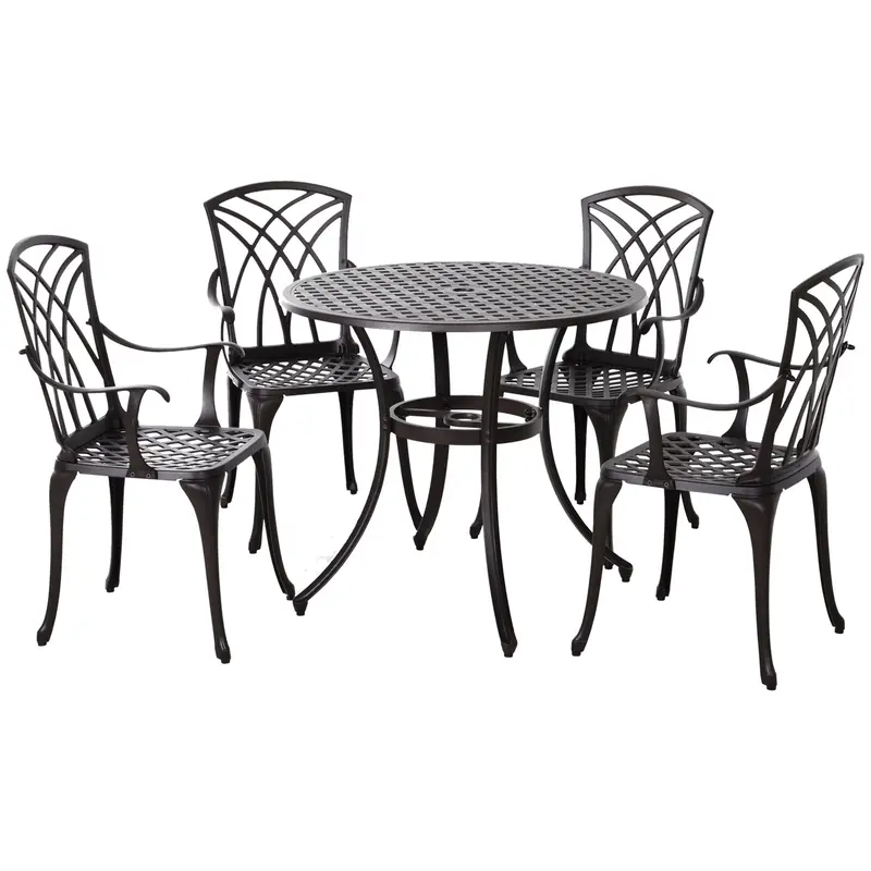 5 Pieces Outdoor Dining Set With Parasol Hole For 4, Aluminium Patio Table & Chairs, Brown 1