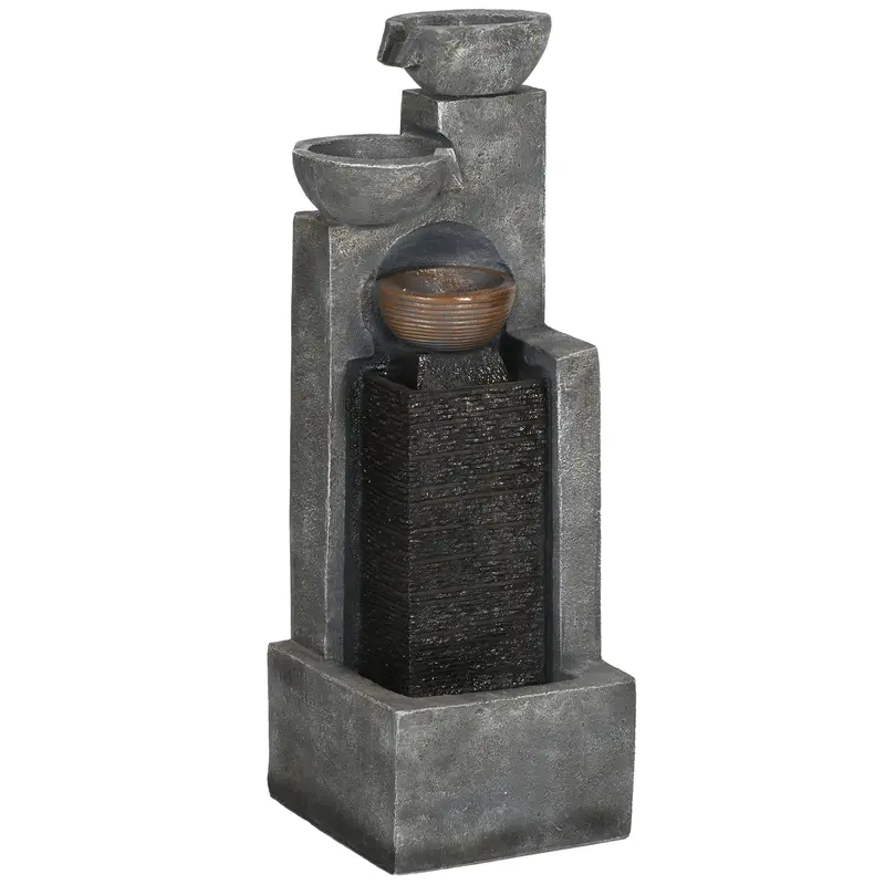 5-Tier Cascading Bowls Waterfall Fountain With Led Lights, Adjustable Flow For Garden 1