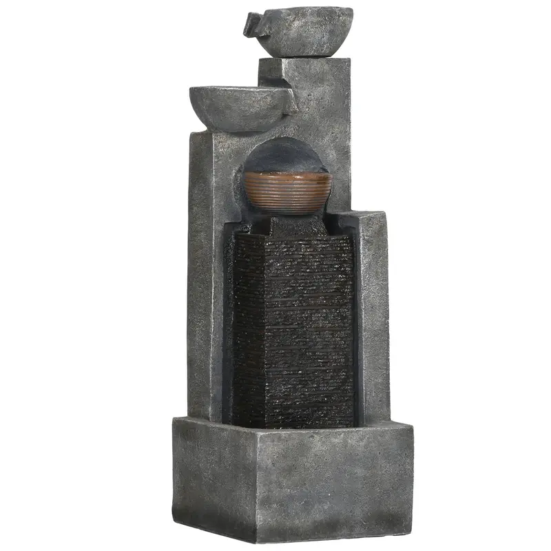 5-Tier Cascading Bowls Waterfall Fountain With Led Lights, Adjustable Flow For Garden 2