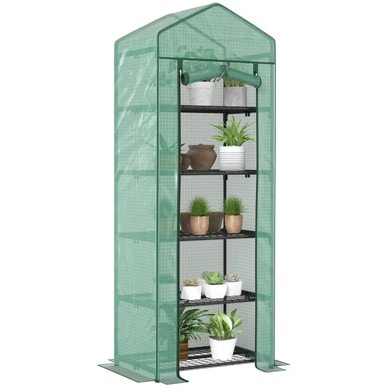 5 Tier Mini Greenhouse With Shelf Clips, 27.25" X 19.25" X 76", Green 1